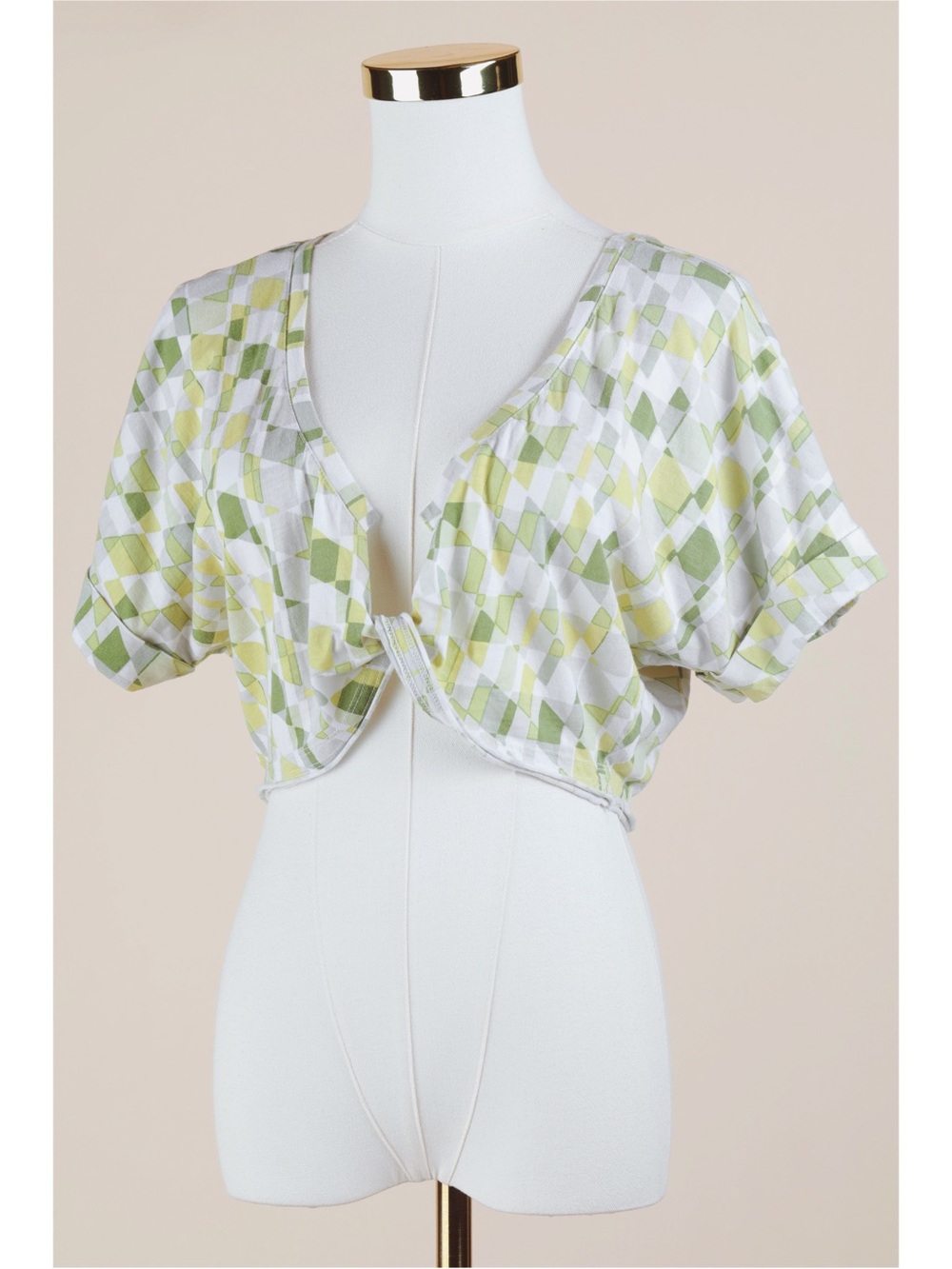 Sz S Daily Practice 100% Cotton Spring Green Geometric Twist Front Crop Top EUC
